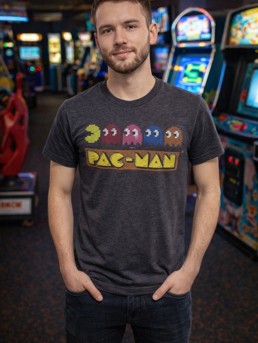 Vintage‑Style Pac‑Man Graphic Tee • Retro Arcade Gamer Shirt • Unisex Dark Gray